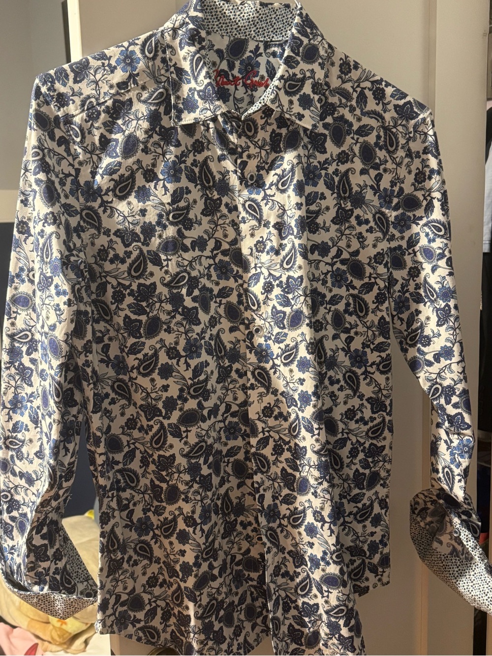 Men’s Blue Paisley Button-Up Shirt Jacket